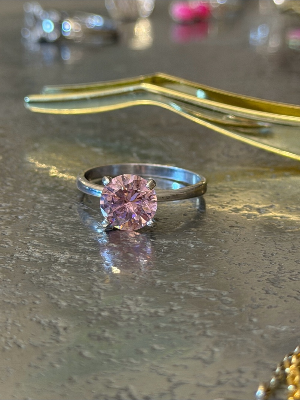 Oversized Blush Stone Sterling Silver Statement Ring Size 8
